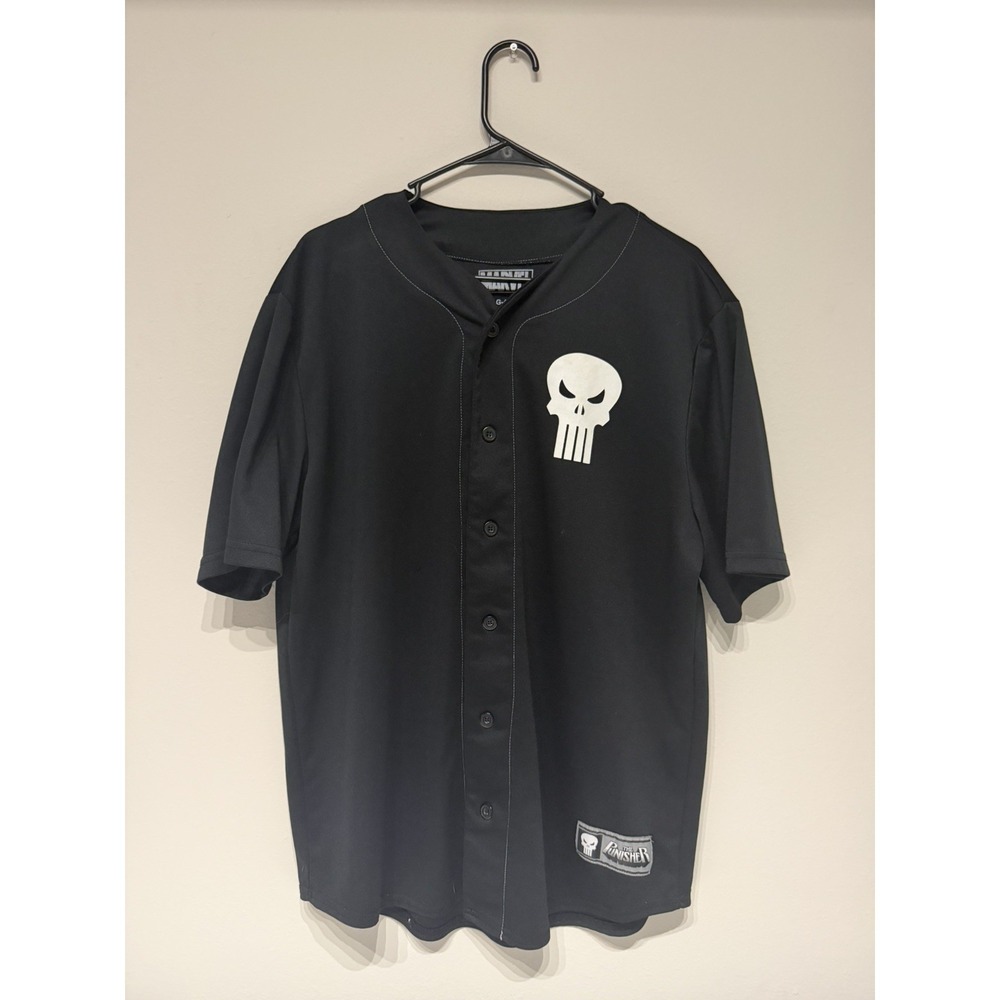 Marvel The Punisher 74 Baseball Jersey Shirt Black Skull Logo Mad Engine L